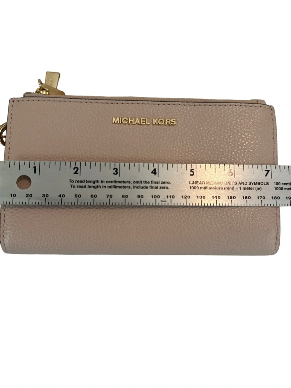 👛Michael Kors Pebbled Leather Double Zip Wristlet Wallet Clutch Light Blush Nude